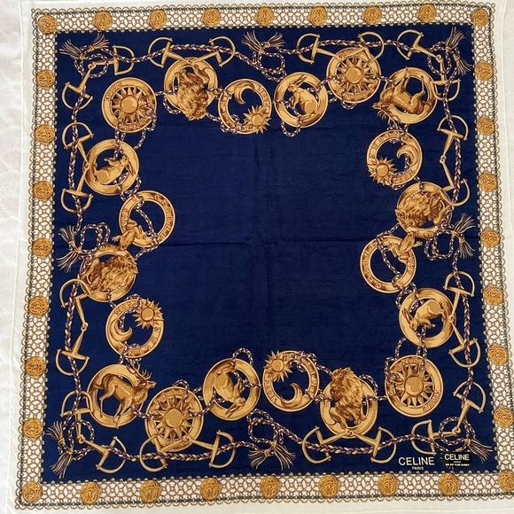 Celine Accessories - Vintage Celine Paris Navy Silk Scarf BNWT Late 1980s-Early 90s Rare France